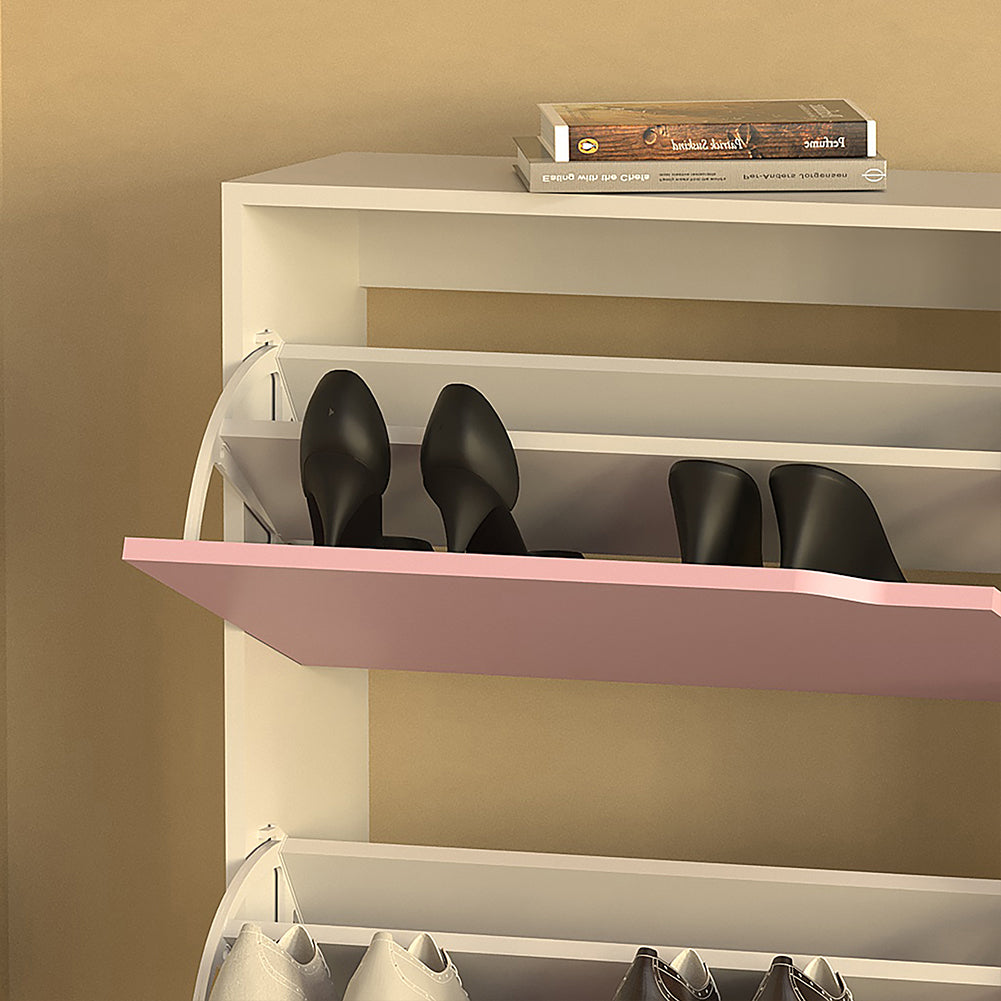 Scarpiera 4 Ante Ripiani Doppia Profondità Porta Scarpe Rosa e Bianco 63x24x150cm