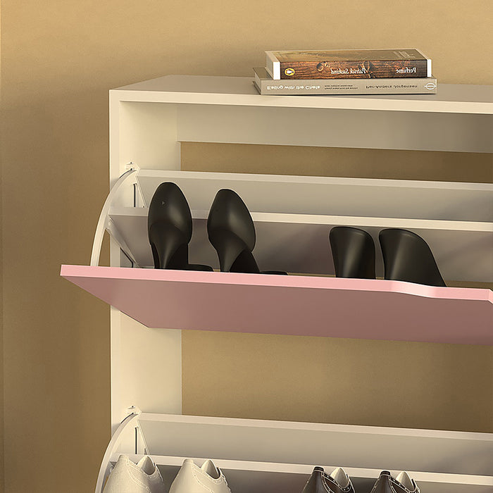 Scarpiera 4 Ante Ripiani Doppia Profondità Porta Scarpe Rosa e Bianco 63x24x150cm