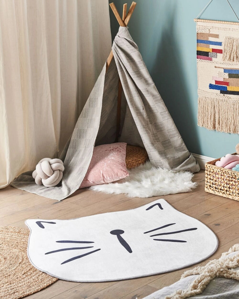 Tappeto per bambini in poliestere bianco ⌀ 100 cm tappetino per sala giochi con stampa animale