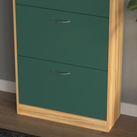 Scarpiera 4 Ante Ripiani Doppia Profondità con Maniglia Quercia+Verde 63x24x150