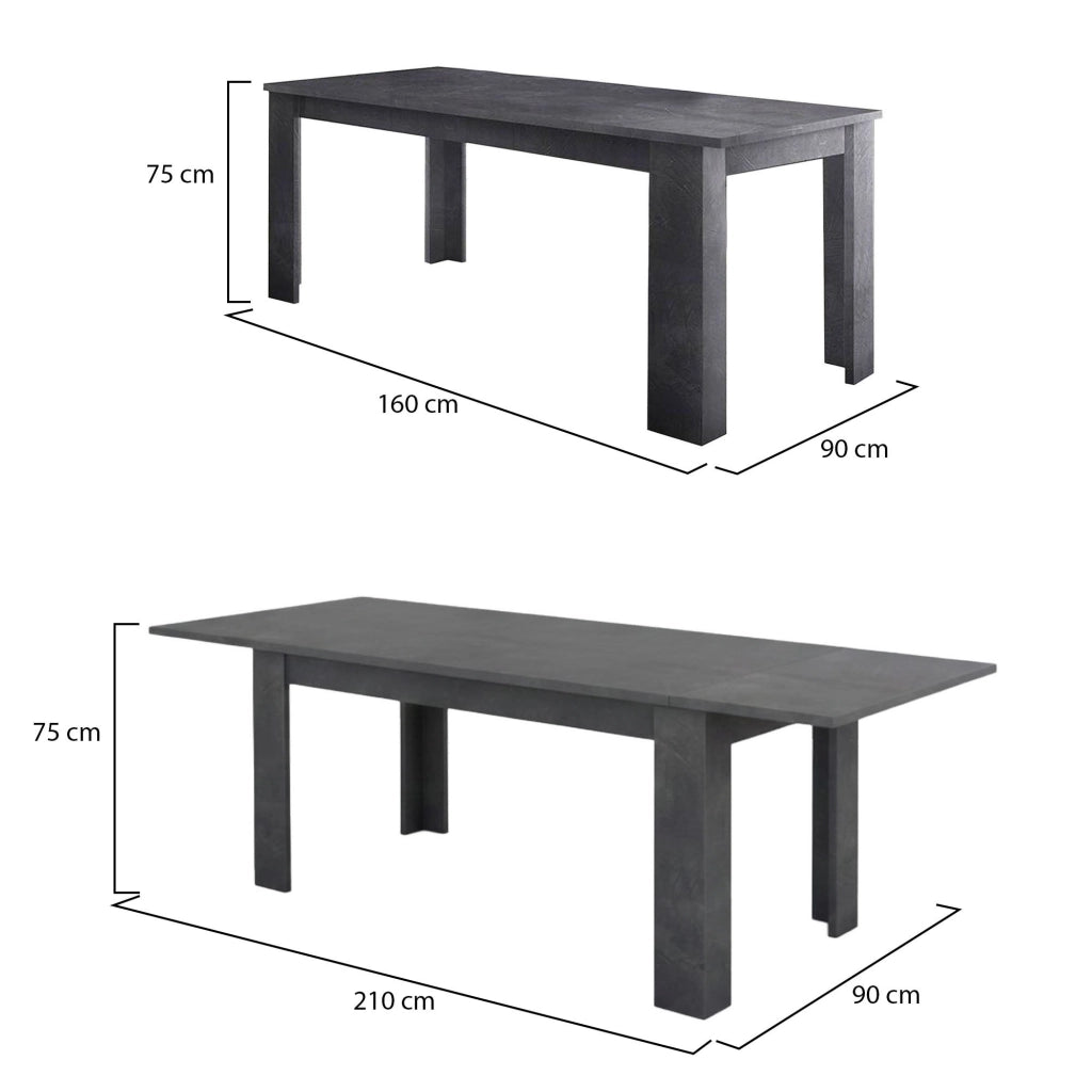 Tavolo per sala da pranzo Agenore, Made in Italy, Tavolo moderno con allunghe, Consolle allungabile, cm 160/210x90h75, Grigio Ardesia
