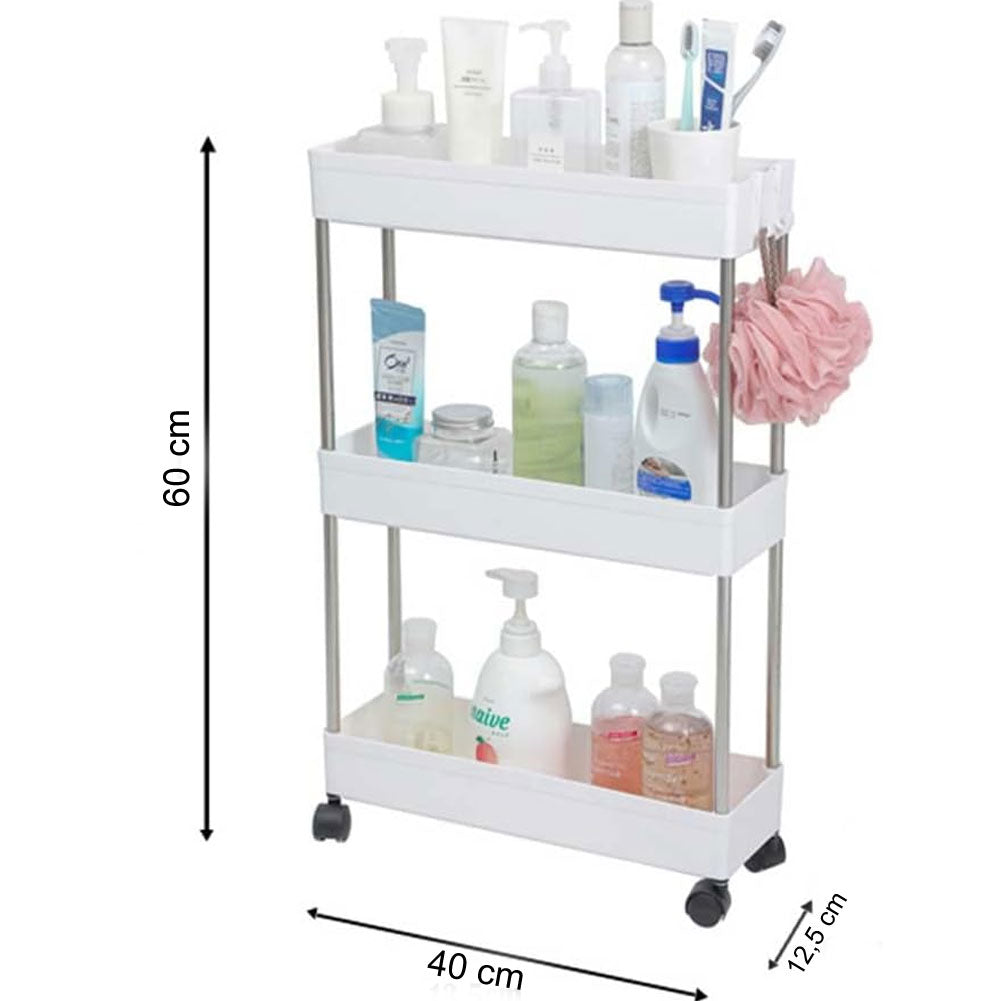 Carrello Carrellino Slim Salvaspazio Cucina Bagno Ripostiglio 3 Ripiani 4 Ruote