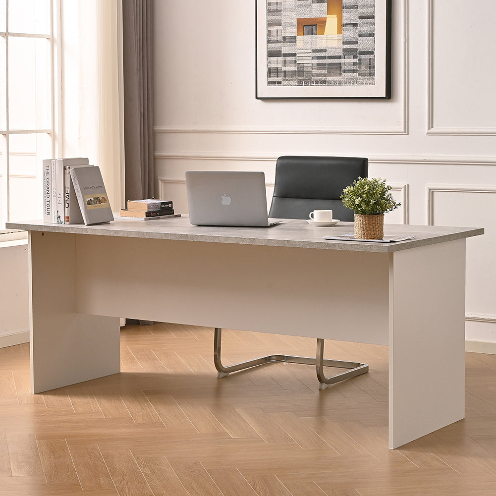 Scrivania per Computer da Ufficio Cemento e Bianco Postazione Lavoro Studio PC