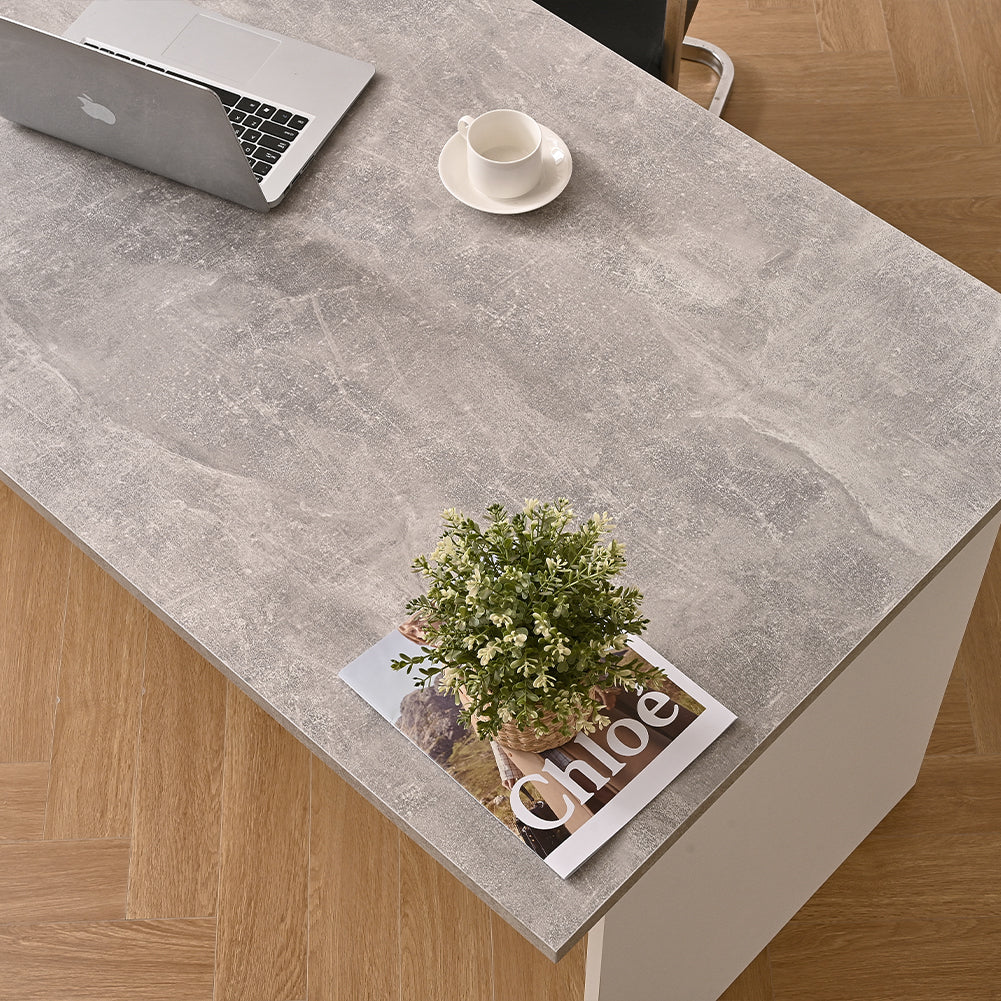 Scrivania per Computer da Ufficio Cemento e Bianco Postazione Lavoro Studio PC