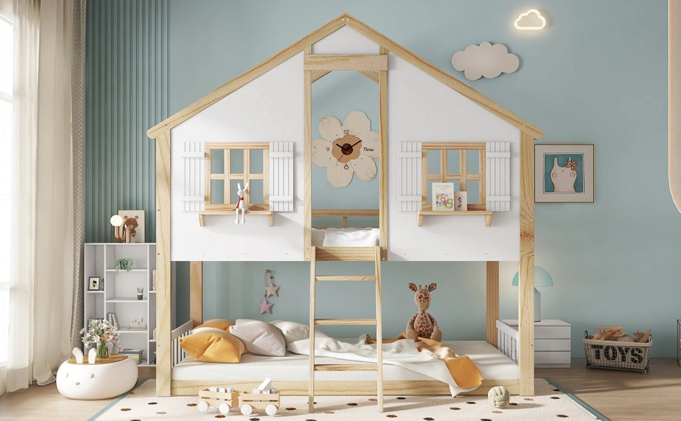 letto a castello in legno massiccio e mdf bianco naturale 90x200 cm