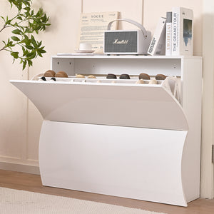 Scarpiera Ingresso in Legno Lucido ONDE 2 Ante Bianco Salvaspazio 101x26.5x81cm