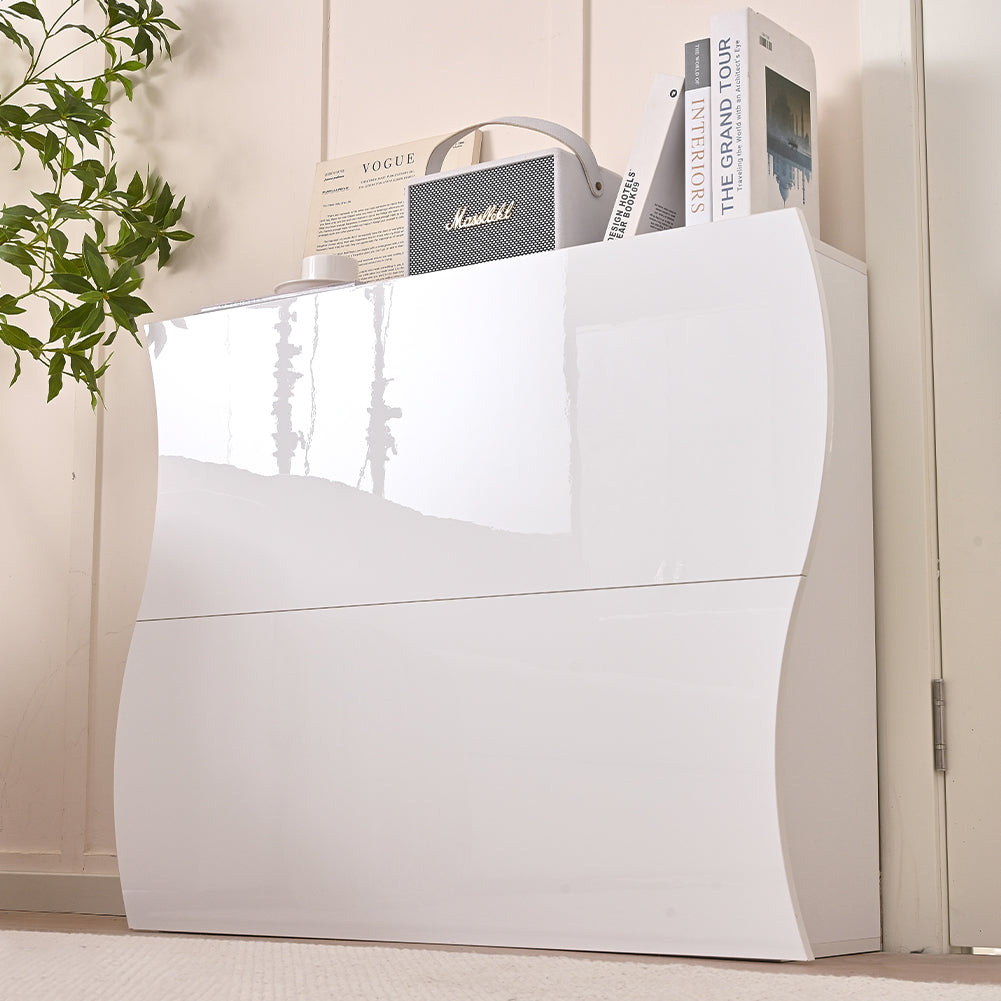 Scarpiera Ingresso in Legno Lucido ONDE 2 Ante Bianco Salvaspazio 101x26.5x81cm