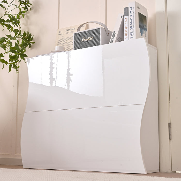 Scarpiera Ingresso in Legno Lucido ONDE 2 Ante Bianco Salvaspazio 101x26.5x81cm