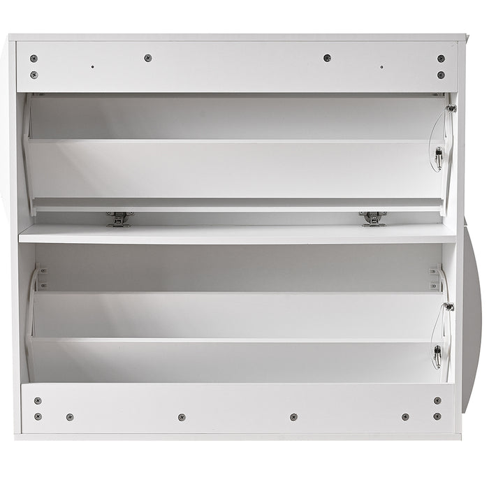 Scarpiera Ingresso in Legno Lucido ONDE 2 Ante Bianco Salvaspazio 101x26.5x81cm