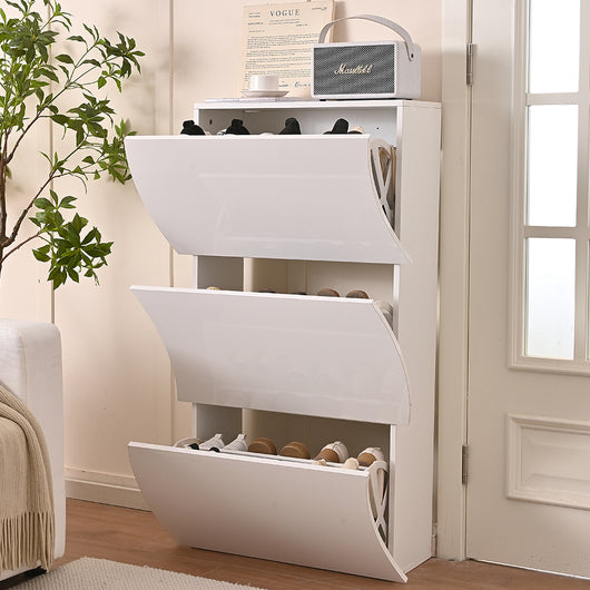 Scarpiera Ingresso in Legno Lucido ONDE 3 Ante Bianco Salvaspazio 71x26.5x121cm