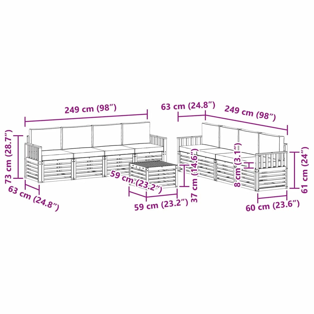 Set divani con cuscino 9 pcs Grigio Naturale e Chiaro 3374561