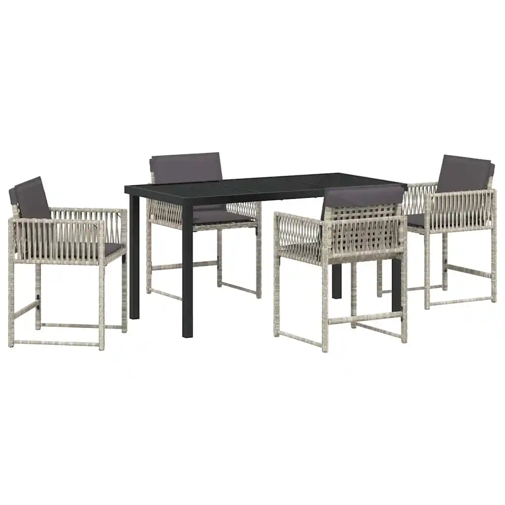 Set da Pranzo per Giardino 5 pz | Set Salotto da Giardino Grigio chiaro polyrattan