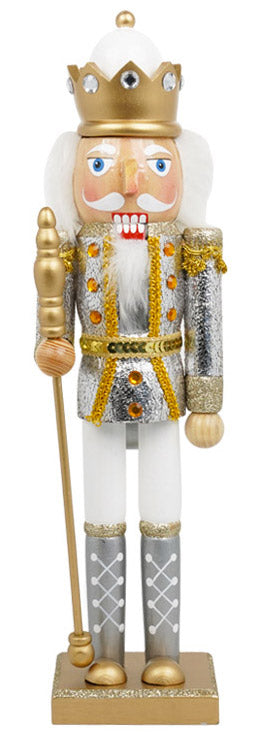 Soldato Schiaccianoci Natalizio H38 cm in Legno Abito Argentato e Oro