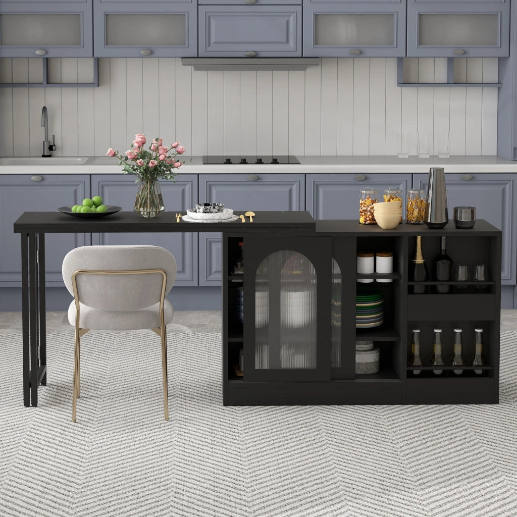 Tavolo Estensibile con 1 Anta; 2 Ripiani Regolabili e Ripiani Aperti; Piano Girevole a 360°; per Cucina; MDF; 121;5 x 40 x 76;7 cm; Nero