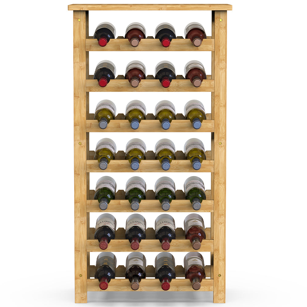 Cantinetta Portavino in Legno Bambù Naturale con 28 Scomparti Bar Portabottiglie