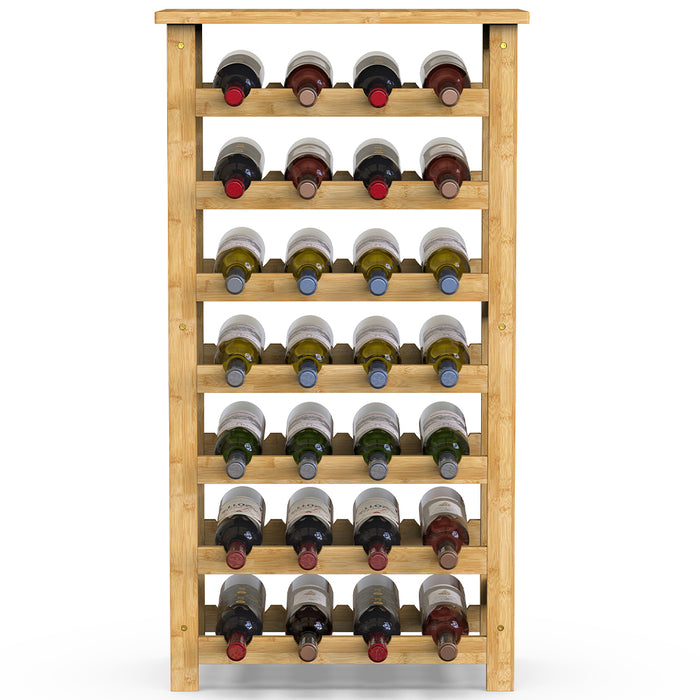 Cantinetta Portavino in Legno Bambù Naturale con 28 Scomparti Bar Portabottiglie