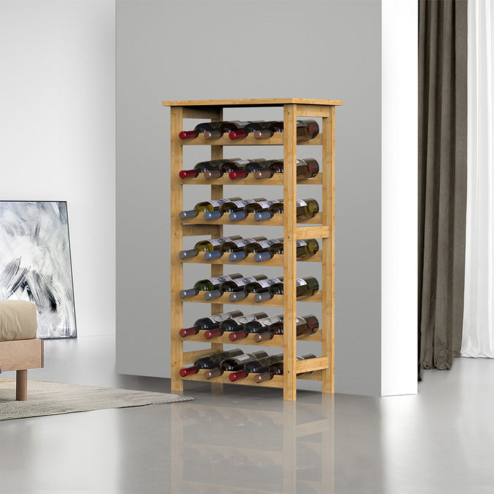 Cantinetta Portavino in Legno Bambù Naturale con 28 Scomparti Bar Portabottiglie