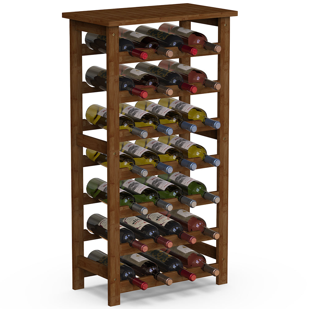 Cantinetta Portavino in Legno Bambù Noce con 28 Scomparti Bar Portabottiglie