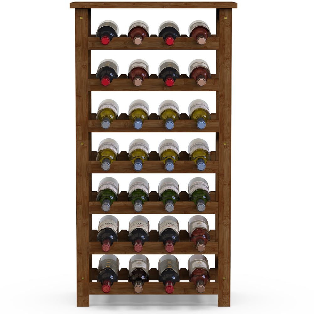 Cantinetta Portavino in Legno Bambù Noce con 28 Scomparti Bar Portabottiglie