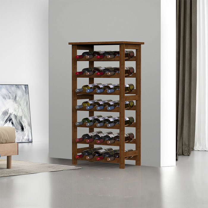 Cantinetta Portavino in Legno Bambù Noce con 28 Scomparti Bar Portabottiglie