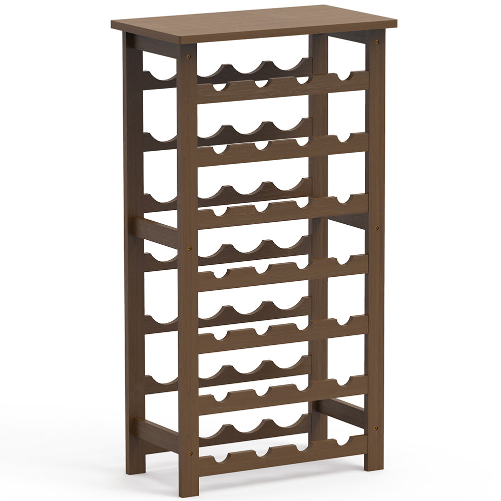 Cantinetta Portavino in Legno Bambù Noce con 28 Scomparti Bar Portabottiglie