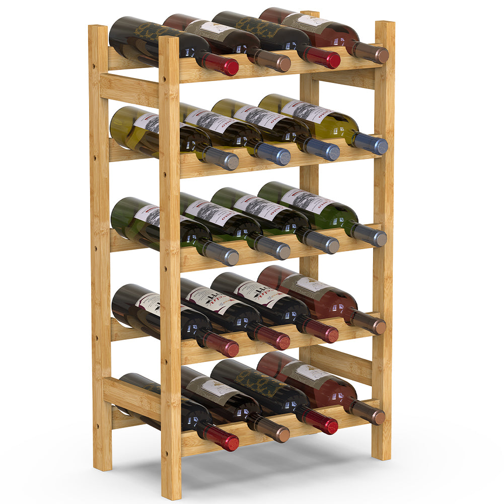 Cantinetta Portavino in Legno Bambù Naturale con 20 Scomparti Bar Portabottiglie