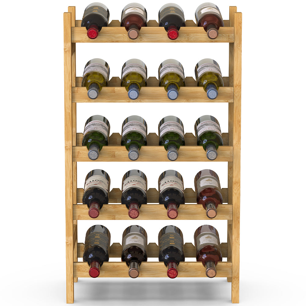 Cantinetta Portavino in Legno Bambù Naturale con 20 Scomparti Bar Portabottiglie