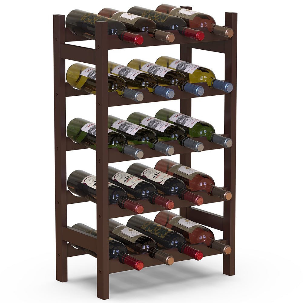 Cantinetta Portavino in Legno Bambù Noce con 20 Scomparti Bar Portabottiglie