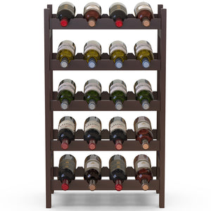 Cantinetta Portavino in Legno Bambù Noce con 20 Scomparti Bar Portabottiglie