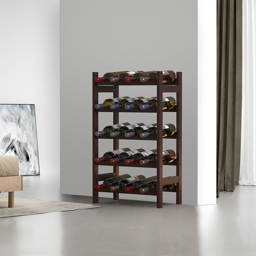 Cantinetta Portavino in Legno Bambù Noce con 20 Scomparti Bar Portabottiglie