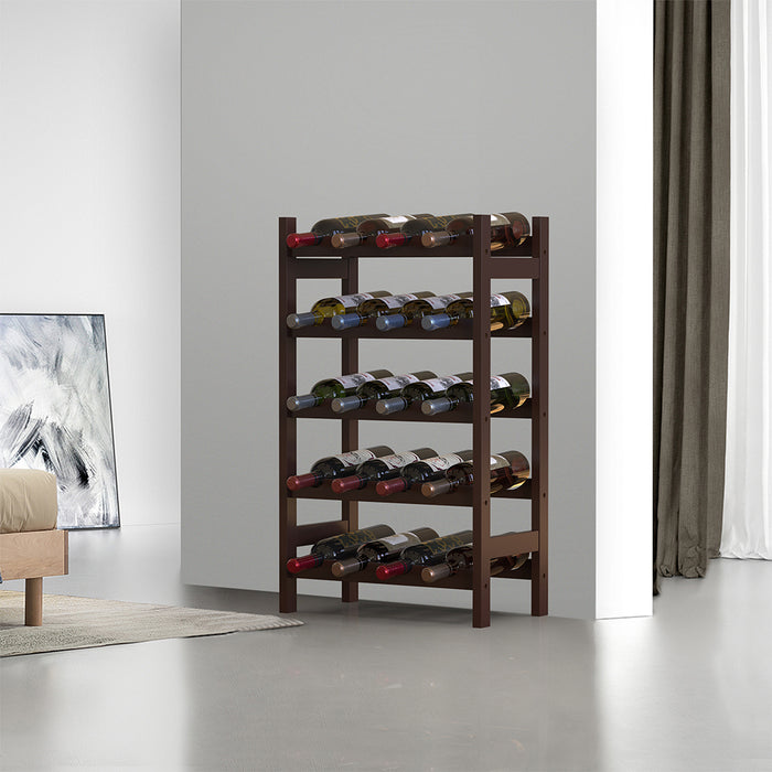 Cantinetta Portavino in Legno Bambù Noce con 20 Scomparti Bar Portabottiglie