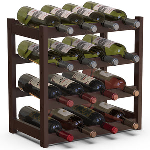 Cantinetta Portavino in Legno Bambù Noce con 16 Scomparti Bar Portabottiglie