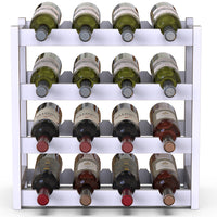 Cantinetta Portavino in Legno Bambù Bianco con 16 Scomparti Bar Portabottiglie