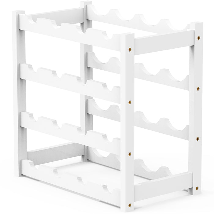 Cantinetta Portavino in Legno Bambù Bianco con 16 Scomparti Bar Portabottiglie