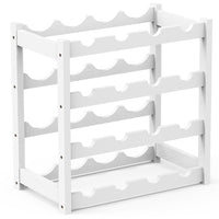 Cantinetta Portavino in Legno Bambù Bianco con 16 Scomparti Bar Portabottiglie