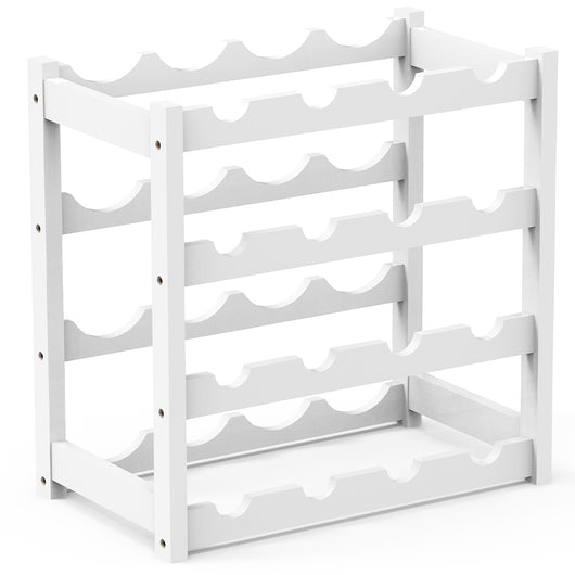 Cantinetta Portavino in Legno Bambù Bianco con 16 Scomparti Bar Portabottiglie