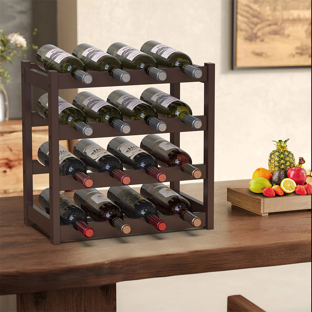 Cantinetta Portavino in Legno Bambù Noce con 16 Scomparti Bar Portabottiglie