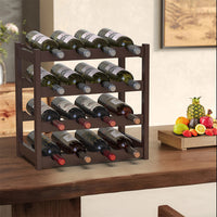 Cantinetta Portavino in Legno Bambù Noce con 16 Scomparti Bar Portabottiglie