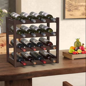 Cantinetta Portavino in Legno Bambù Noce con 16 Scomparti Bar Portabottiglie