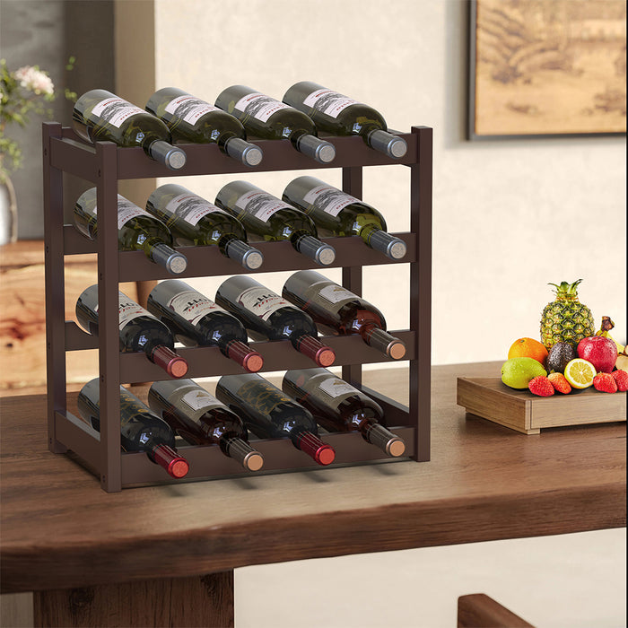 Cantinetta Portavino in Legno Bambù Noce con 16 Scomparti Bar Portabottiglie