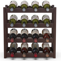 Cantinetta Portavino in Legno Bambù Noce con 16 Scomparti Bar Portabottiglie