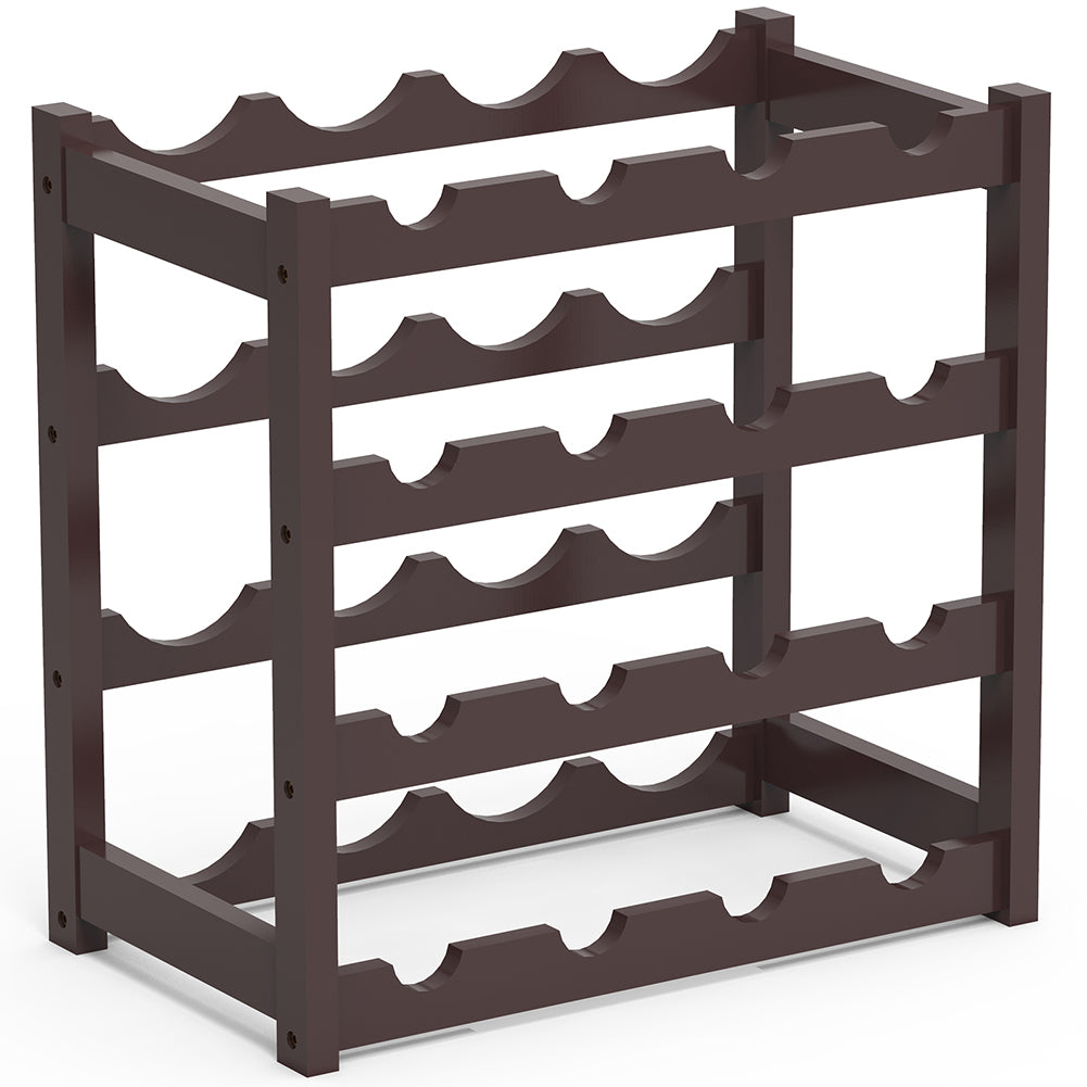 Cantinetta Portavino in Legno Bambù Noce con 16 Scomparti Bar Portabottiglie