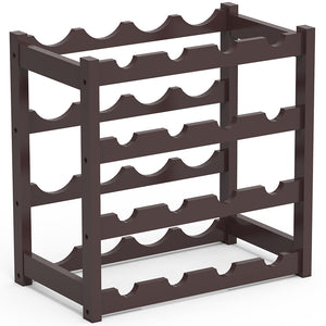 Cantinetta Portavino in Legno Bambù Noce con 16 Scomparti Bar Portabottiglie