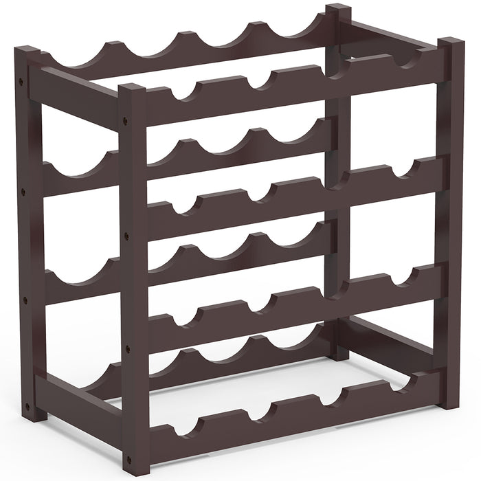 Cantinetta Portavino in Legno Bambù Noce con 16 Scomparti Bar Portabottiglie