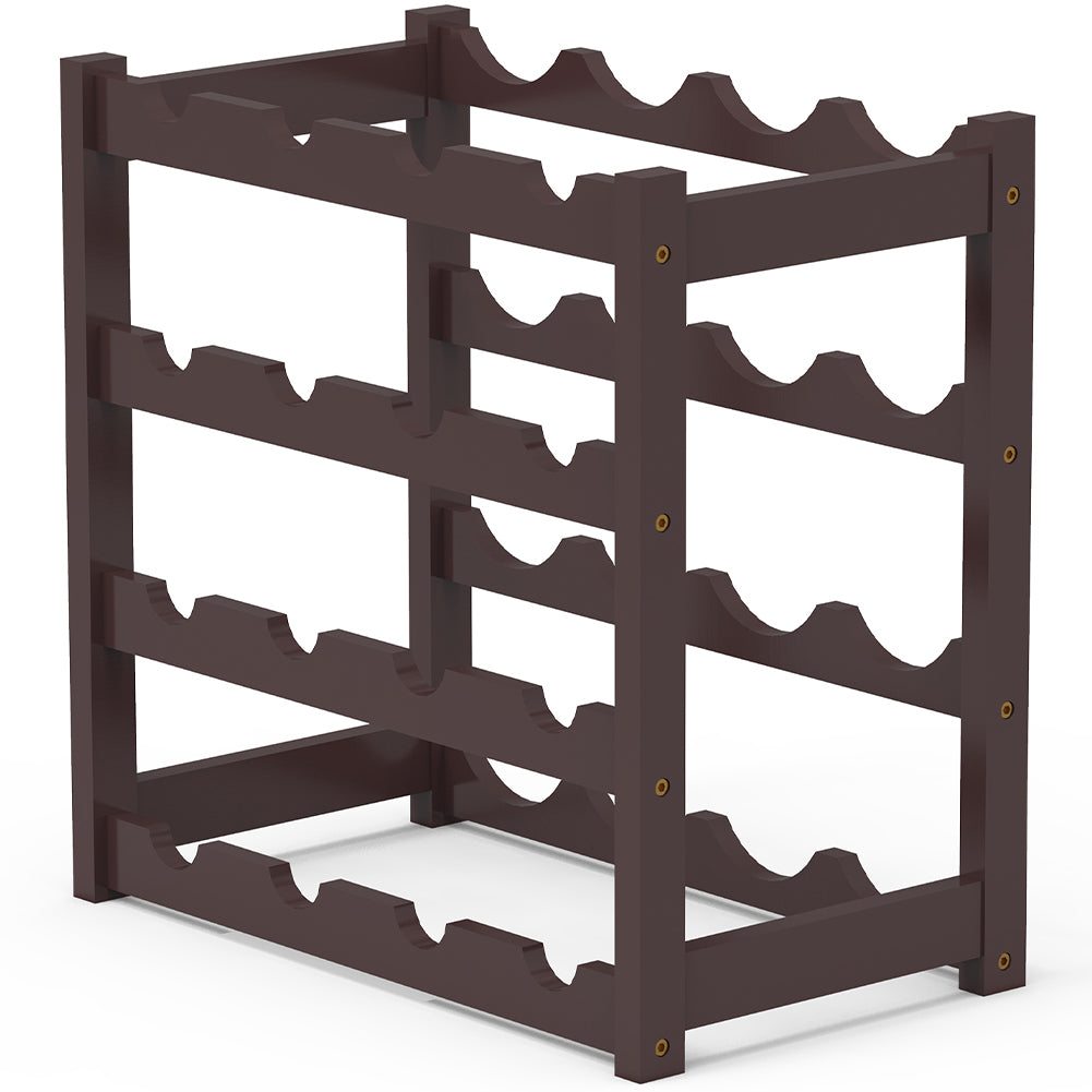 Cantinetta Portavino in Legno Bambù Noce con 16 Scomparti Bar Portabottiglie