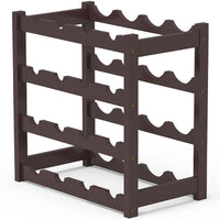 Cantinetta Portavino in Legno Bambù Noce con 16 Scomparti Bar Portabottiglie