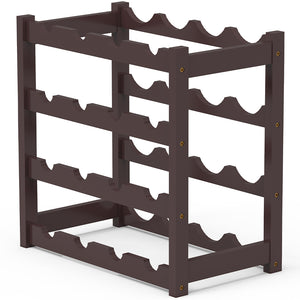 Cantinetta Portavino in Legno Bambù Noce con 16 Scomparti Bar Portabottiglie