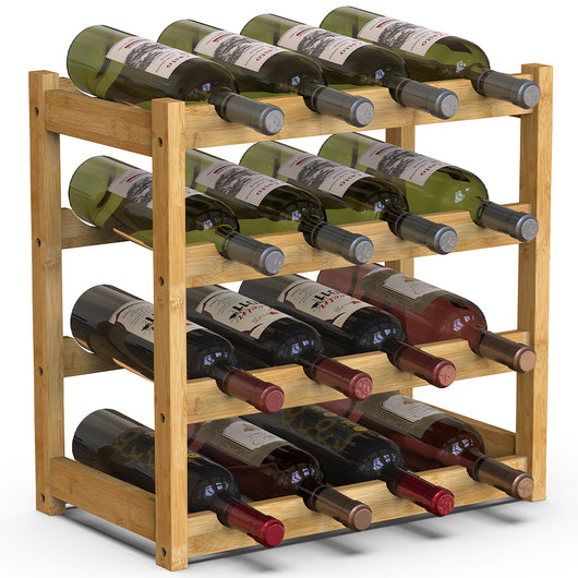 Cantinetta Portavino in Legno Bambù Naturale con 16 Scomparti Bar Portabottiglie