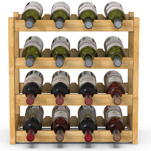 Cantinetta Portavino in Legno Bambù Naturale con 16 Scomparti Bar Portabottiglie