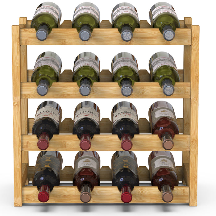 Cantinetta Portavino in Legno Bambù Naturale con 16 Scomparti Bar Portabottiglie